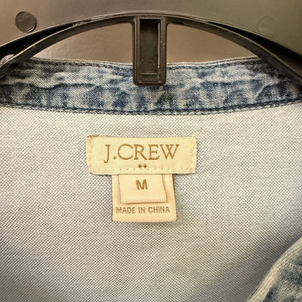 J. Crew Light Denim Contrast-Placket Henley Shirt Size M